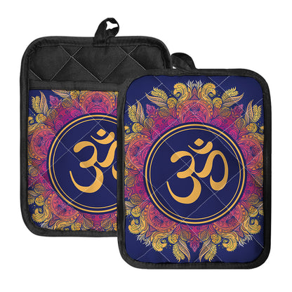 Boho Om Mandala Print Pot Holders With Pocket