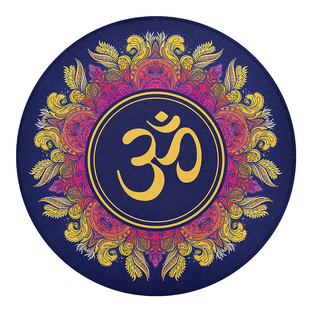 Boho Om Mandala Print Round Blanket