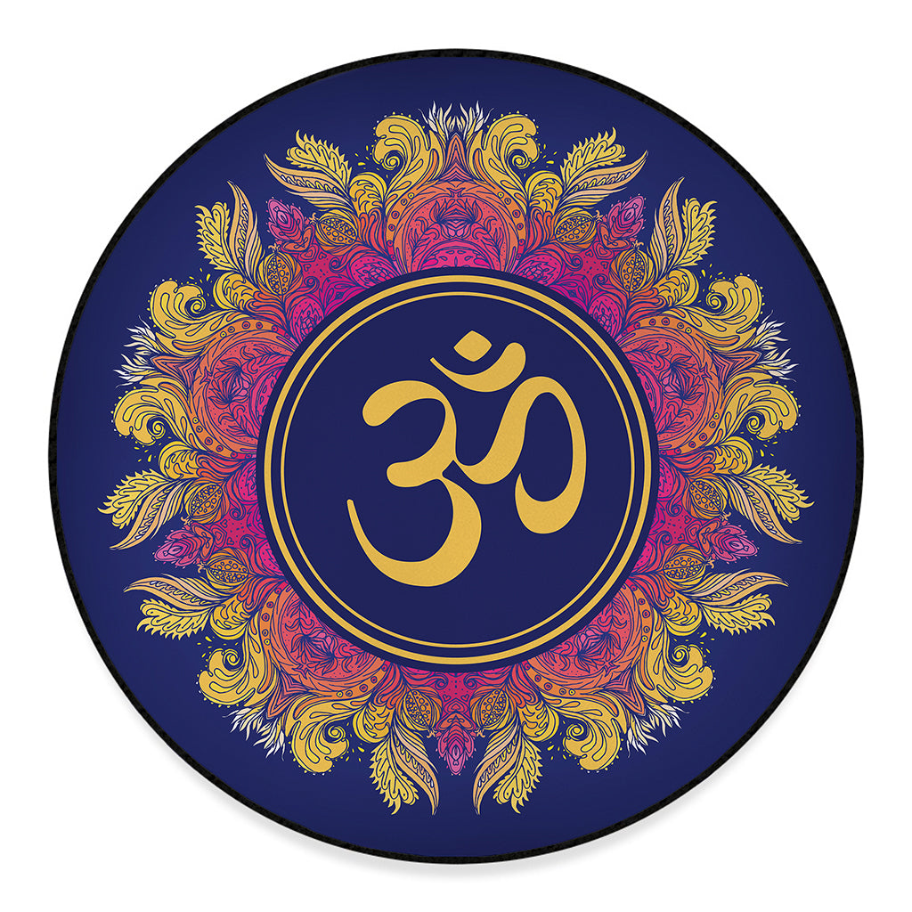 Boho Om Mandala Print Round Floor Mat