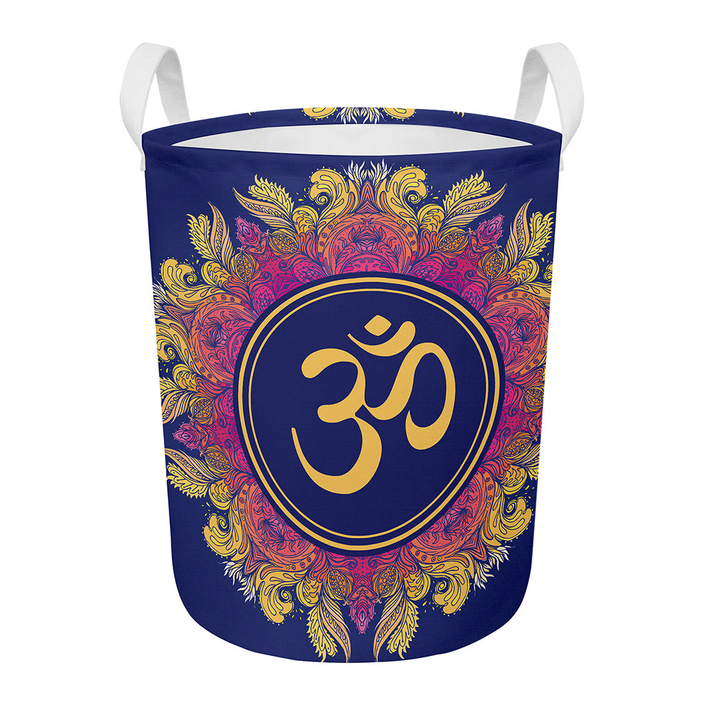 Boho Om Mandala Print Round Laundry Basket