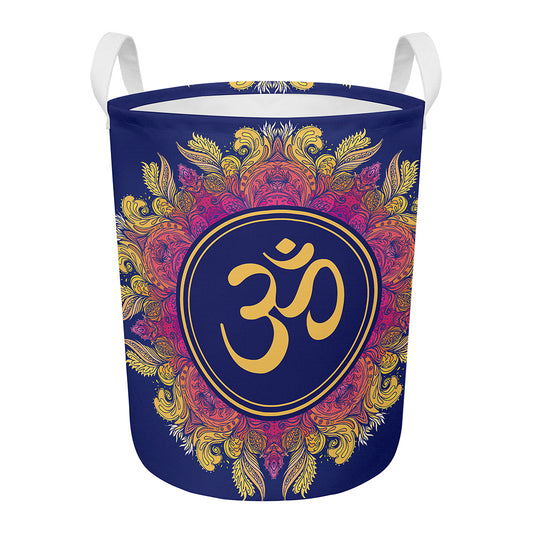 Boho Om Mandala Print Round Laundry Basket