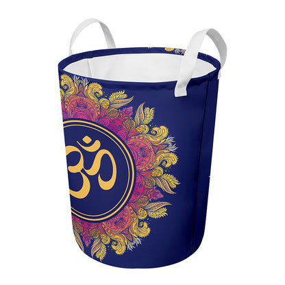 Boho Om Mandala Print Round Laundry Basket