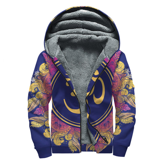 Boho Om Mandala Print Sherpa Lined Zip Up Hoodie