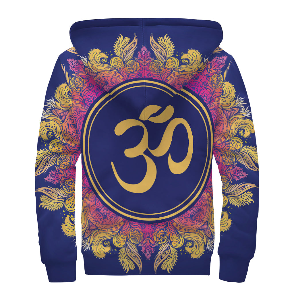 Boho Om Mandala Print Sherpa Lined Zip Up Hoodie