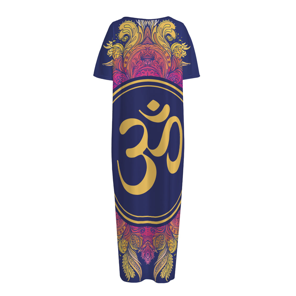Boho Om Mandala Print Short Sleeve Long Nightdress