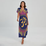 Boho Om Mandala Print Short Sleeve Maxi Dress