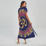 Boho Om Mandala Print Short Sleeve Maxi Dress
