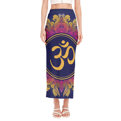 Boho Om Mandala Print Side Slit Maxi Skirt