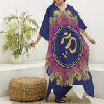 Boho Om Mandala Print Silk V-Neck Kaftan Dress
