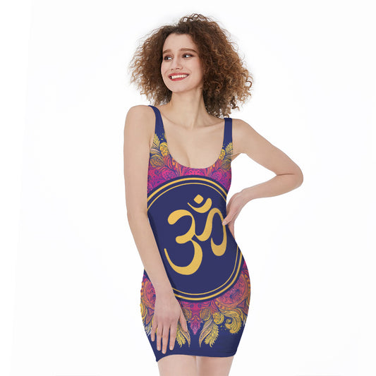 Boho Om Mandala Print Sleeveless Bodycon Dress