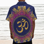 Boho Om Mandala Print Textured Short Sleeve Shirt
