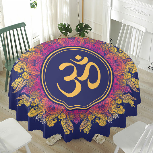 Boho Om Mandala Print Waterproof Round Tablecloth
