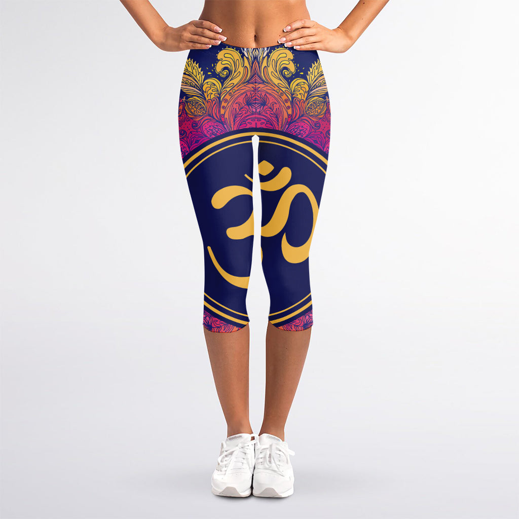 Boho Om Mandala Print Women's Capri Leggings