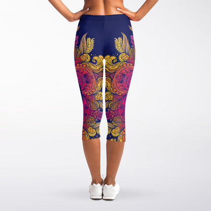 Boho Om Mandala Print Women's Capri Leggings