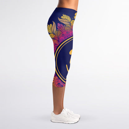 Boho Om Mandala Print Women's Capri Leggings