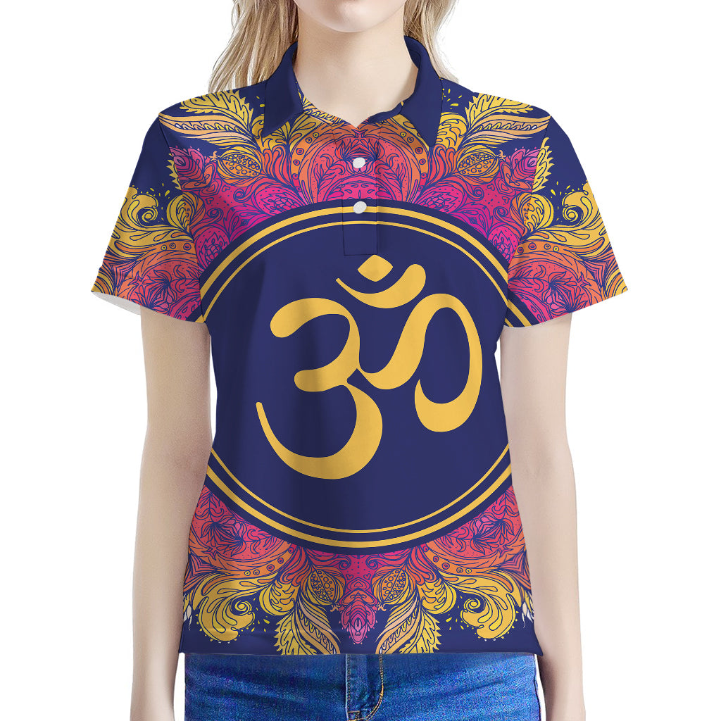 Boho Om Mandala Print Women's Polo Shirt