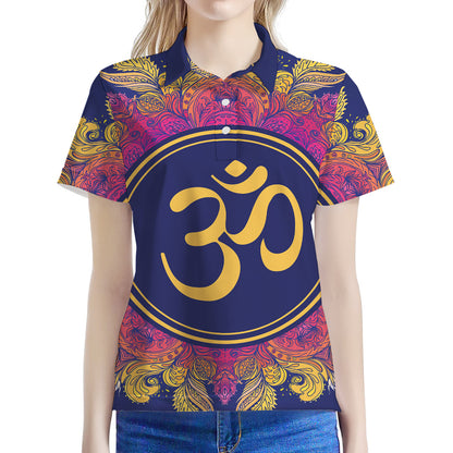 Boho Om Mandala Print Women's Polo Shirt