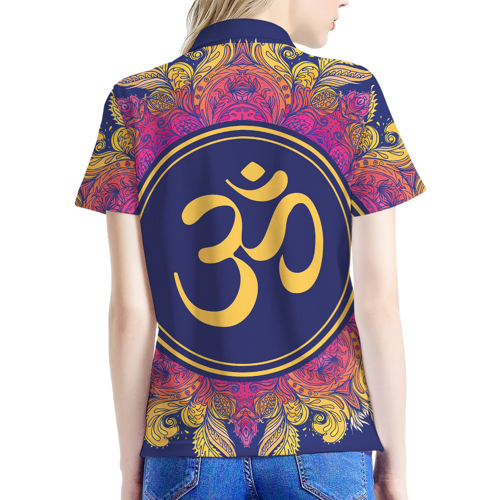 Boho Om Mandala Print Women's Polo Shirt