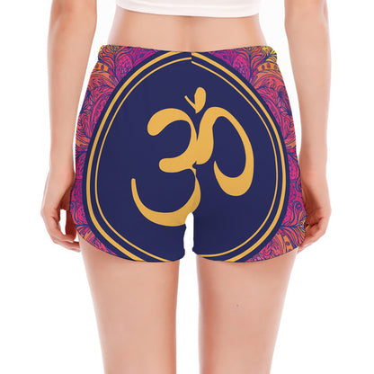 Boho Om Mandala Print Women's Split Running Shorts