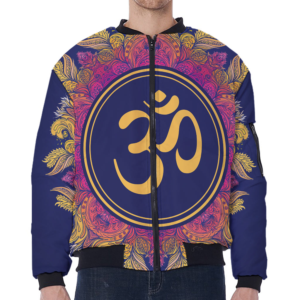 Boho Om Mandala Print Zip Sleeve Bomber Jacket