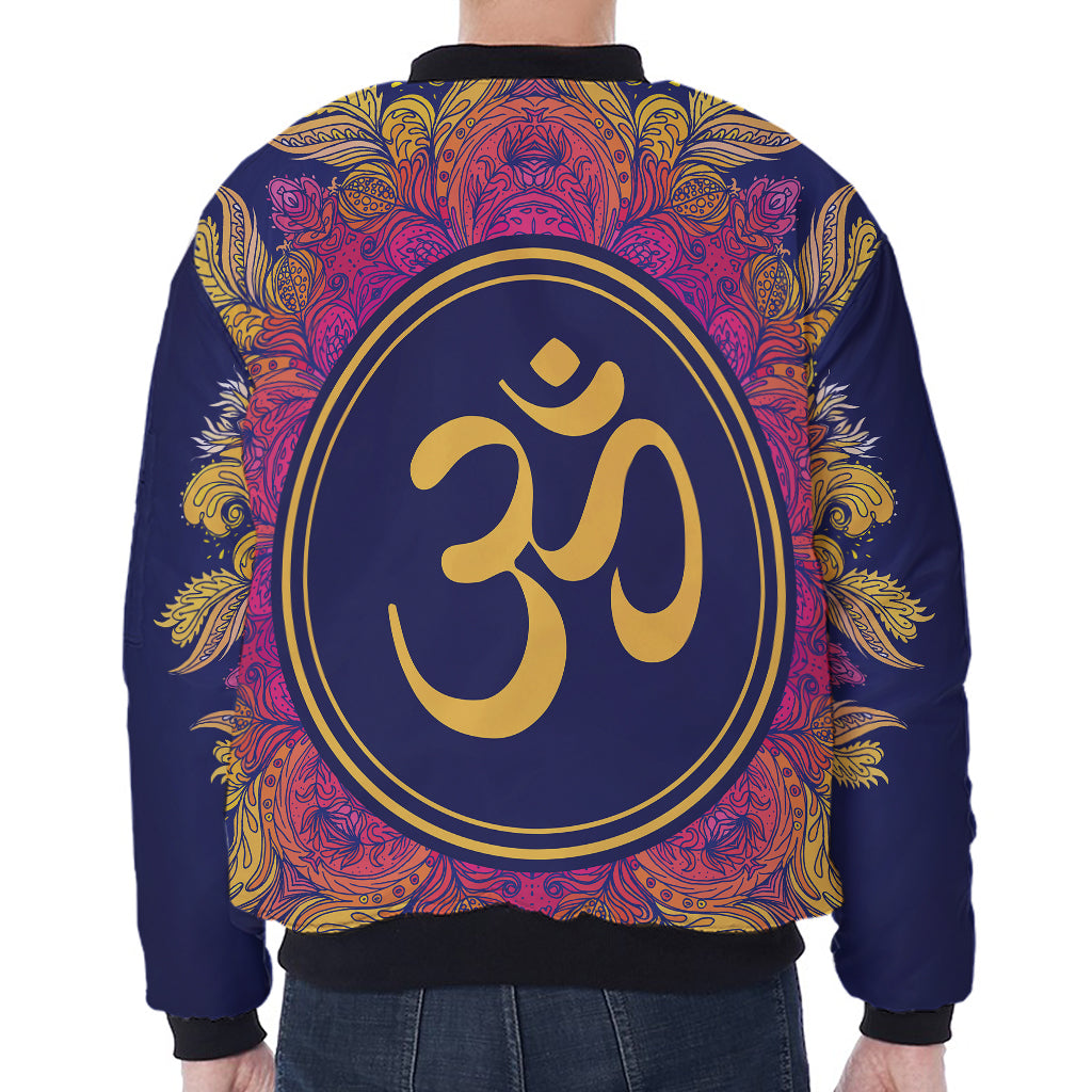 Boho Om Mandala Print Zip Sleeve Bomber Jacket