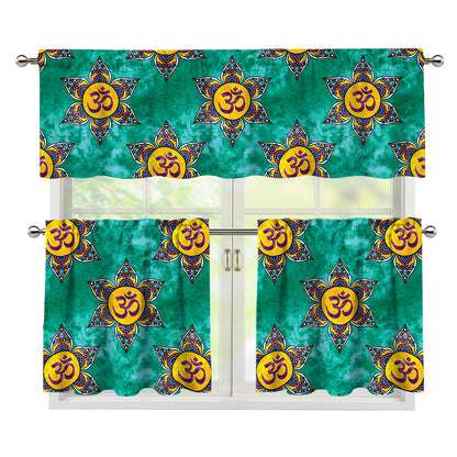 Boho Om Sign Pattern Print 3 Piece Kitchen Curtains