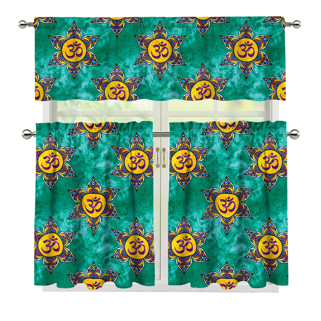 Boho Om Sign Pattern Print 3 Piece Kitchen Curtains