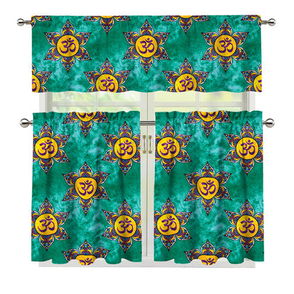 Boho Om Sign Pattern Print 3 Piece Kitchen Curtains
