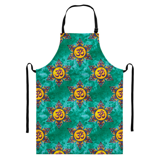 Boho Om Sign Pattern Print Bib Apron With Pocket