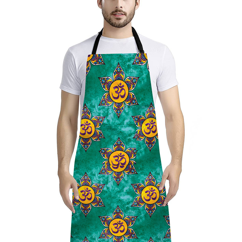 Boho Om Sign Pattern Print Bib Apron With Pocket