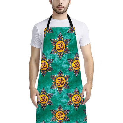 Boho Om Sign Pattern Print Bib Apron With Pocket
