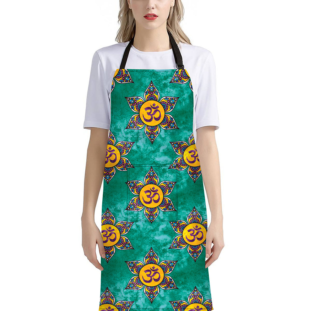 Boho Om Sign Pattern Print Bib Apron With Pocket