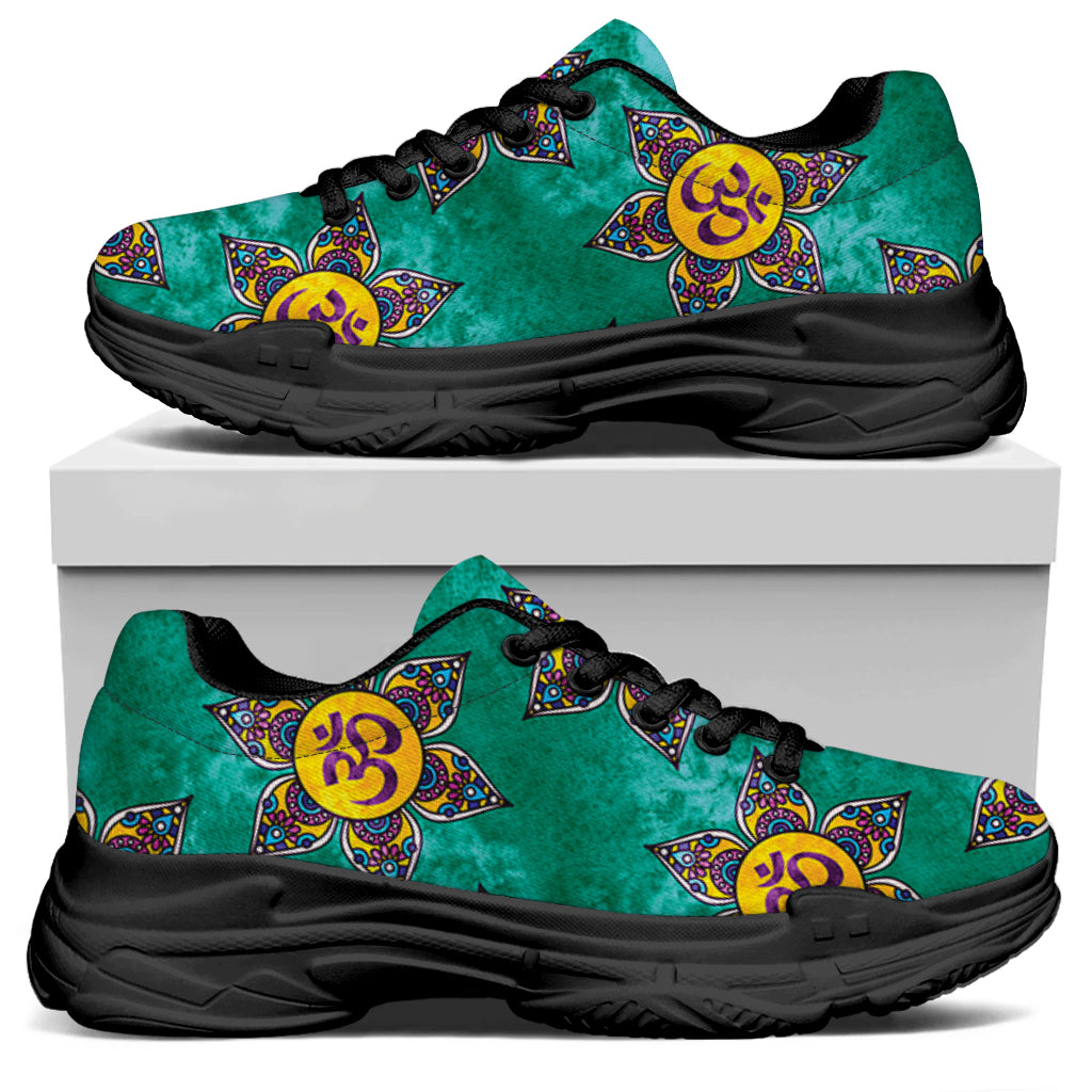 Boho Om Sign Pattern Print Black Chunky Shoes