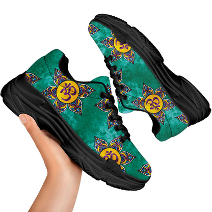 Boho Om Sign Pattern Print Black Chunky Shoes