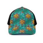 Boho Om Sign Pattern Print Black Mesh Trucker Cap
