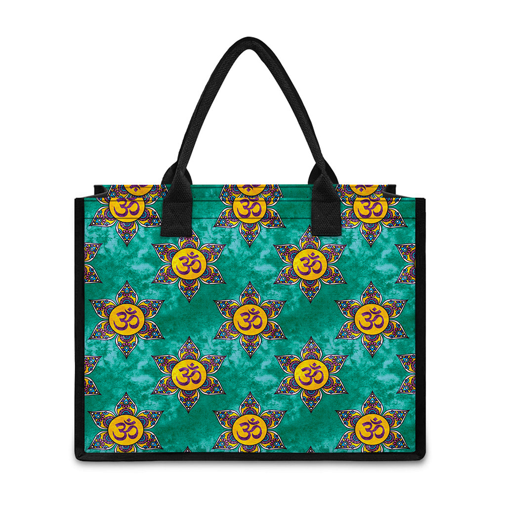 Boho Om Sign Pattern Print Canvas Tote Bag