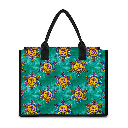 Boho Om Sign Pattern Print Canvas Tote Bag