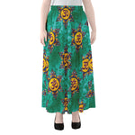 Boho Om Sign Pattern Print Chiffon Maxi Skirt