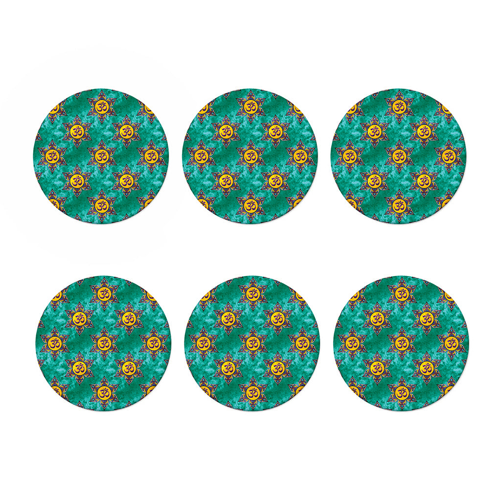 Boho Om Sign Pattern Print Coaster Set