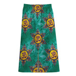 Boho Om Sign Pattern Print Cotton Front Slit Maxi Skirt