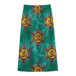 Boho Om Sign Pattern Print Cotton Front Slit Maxi Skirt