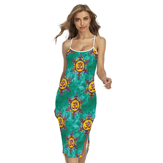 Boho Om Sign Pattern Print Cross Back Cami Dress