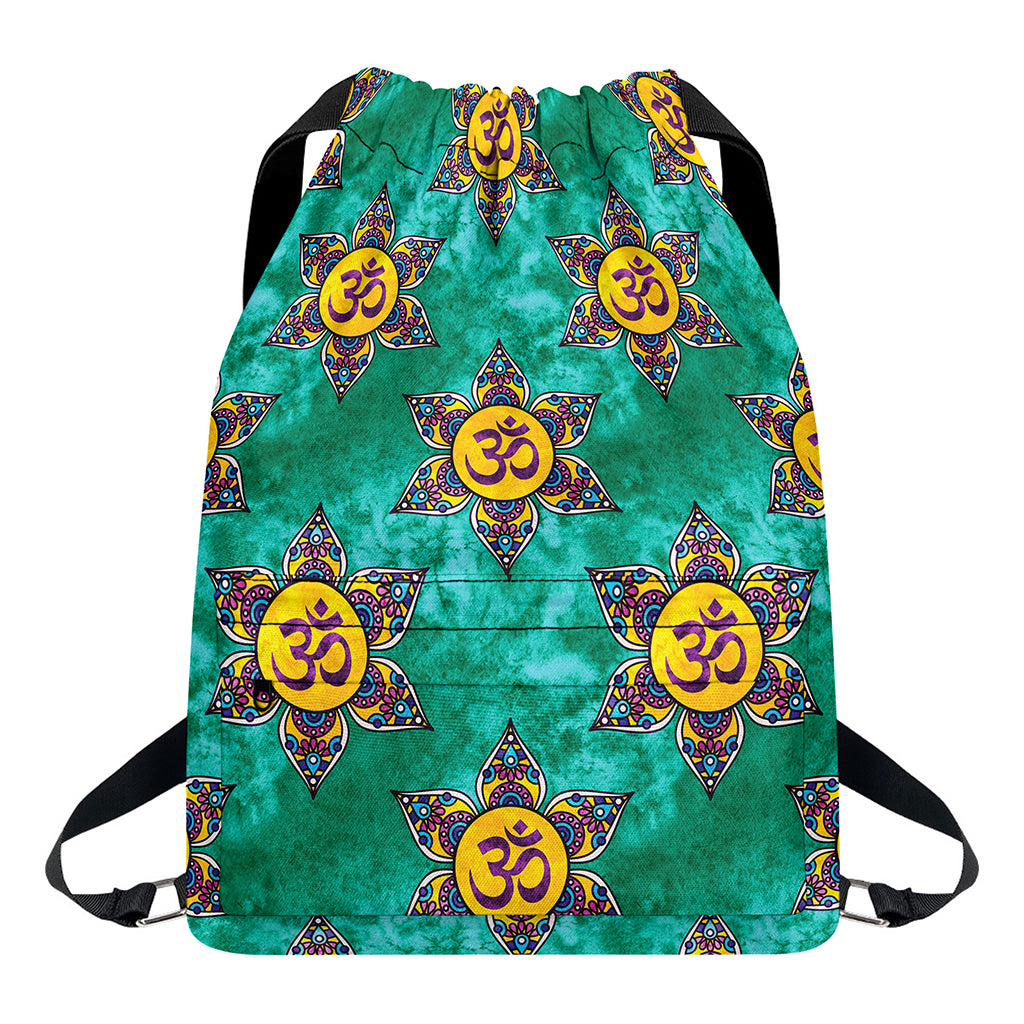 Boho Om Sign Pattern Print Drawstring Backpack
