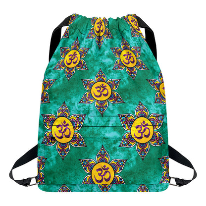 Boho Om Sign Pattern Print Drawstring Backpack