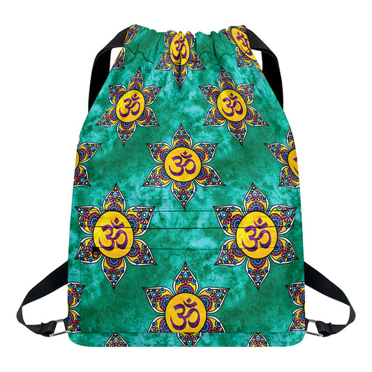 Boho Om Sign Pattern Print Drawstring Backpack