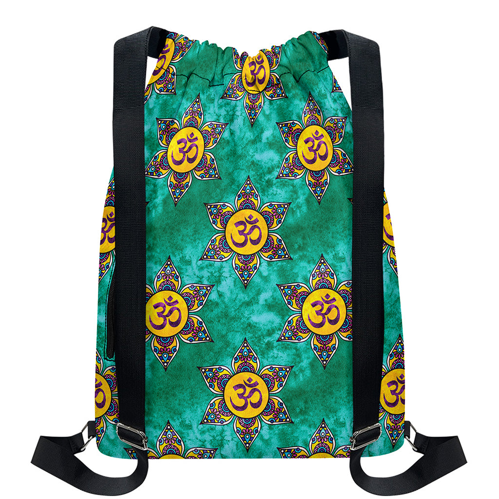 Boho Om Sign Pattern Print Drawstring Backpack