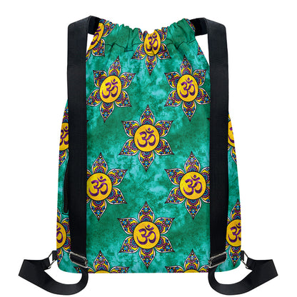 Boho Om Sign Pattern Print Drawstring Backpack