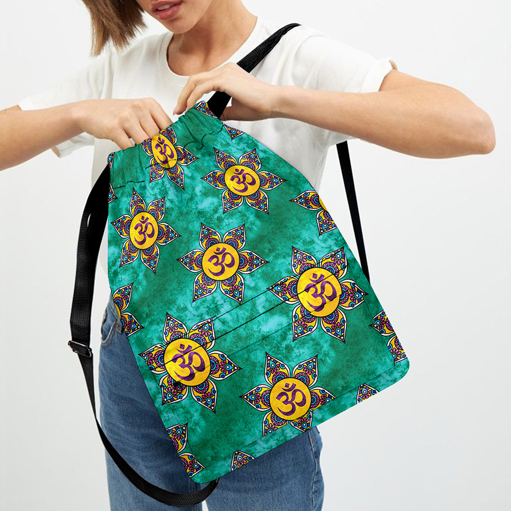 Boho Om Sign Pattern Print Drawstring Backpack