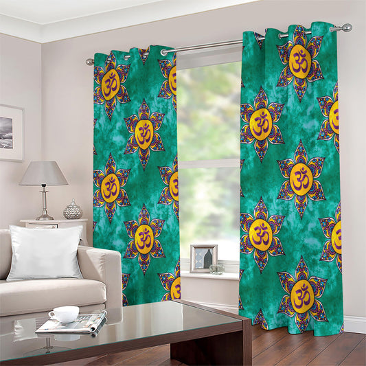 Boho Om Sign Pattern Print Extra Wide Grommet Curtains