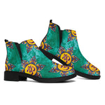 Boho Om Sign Pattern Print Flat Ankle Boots